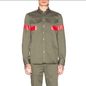 Neil Barrett Military Shirt Jacket in Army Green with Red Stripe Small NWT